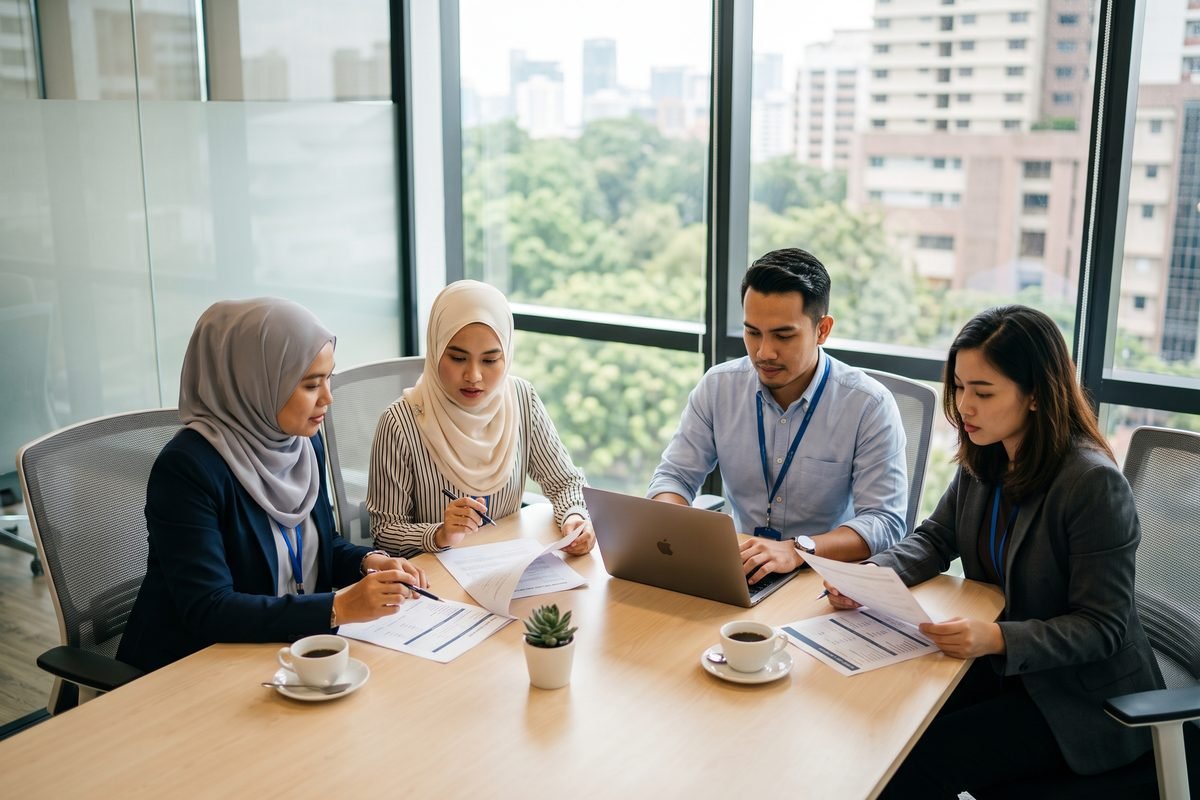 The FlexiFund4U team reviewing loan applications at the office